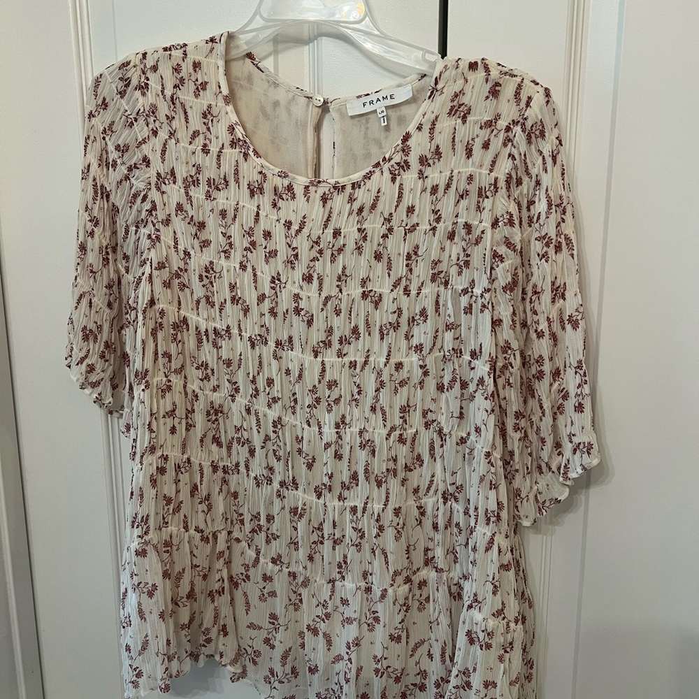 Frame Denim Women's Stretchy Floral Large Cream Floral Western Top